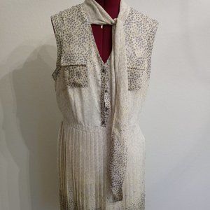 Neck Tie Dress in Cream, Grey, and Yellow